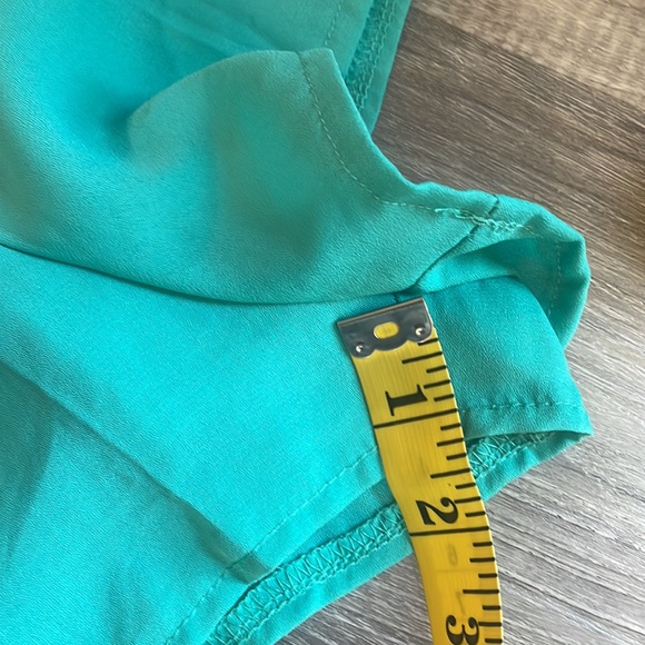 Teal Wrap Romper, open shoulder,ruffle, shorts,side tie, skorts,large - Picture 9 of 13